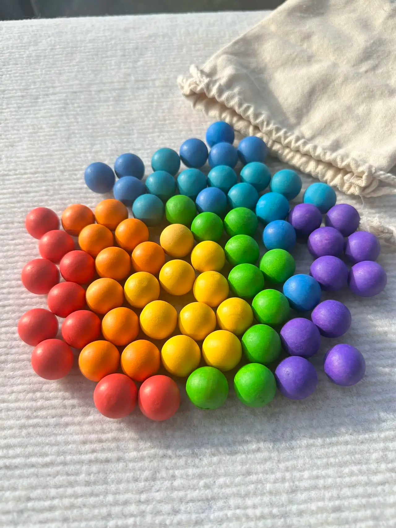 Rainbow Wooden Balls - Natural Wood Marbles Set