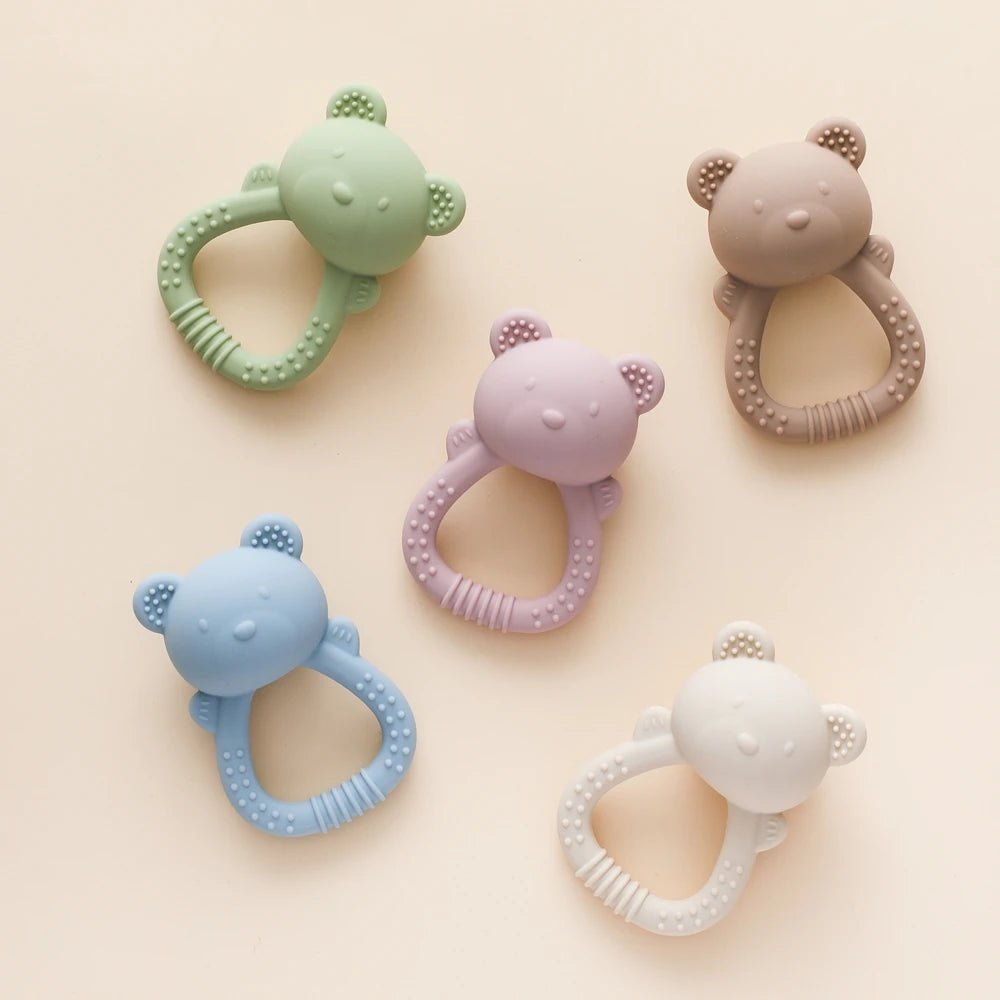 Bear Silicone Baby Teether Rattle – BPA-Free Sensory Toy
