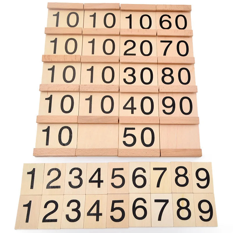 Wooden blocks with numbers on a white background