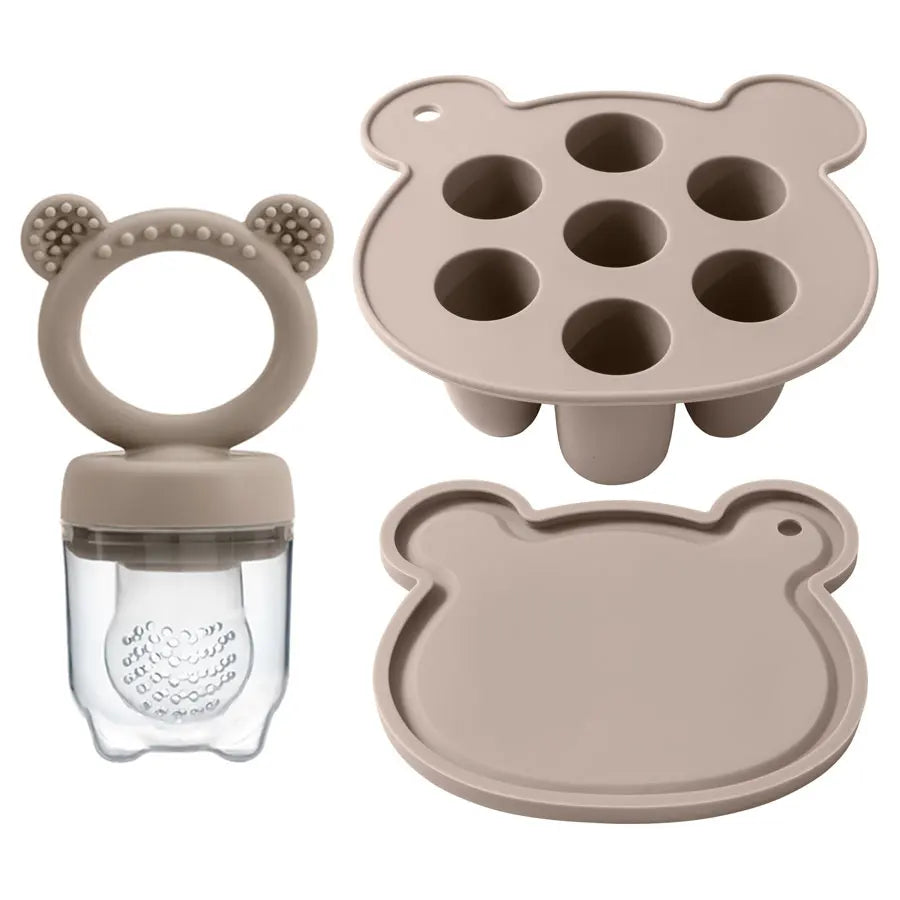Taupe popsicle tray, lid and fruit feeder