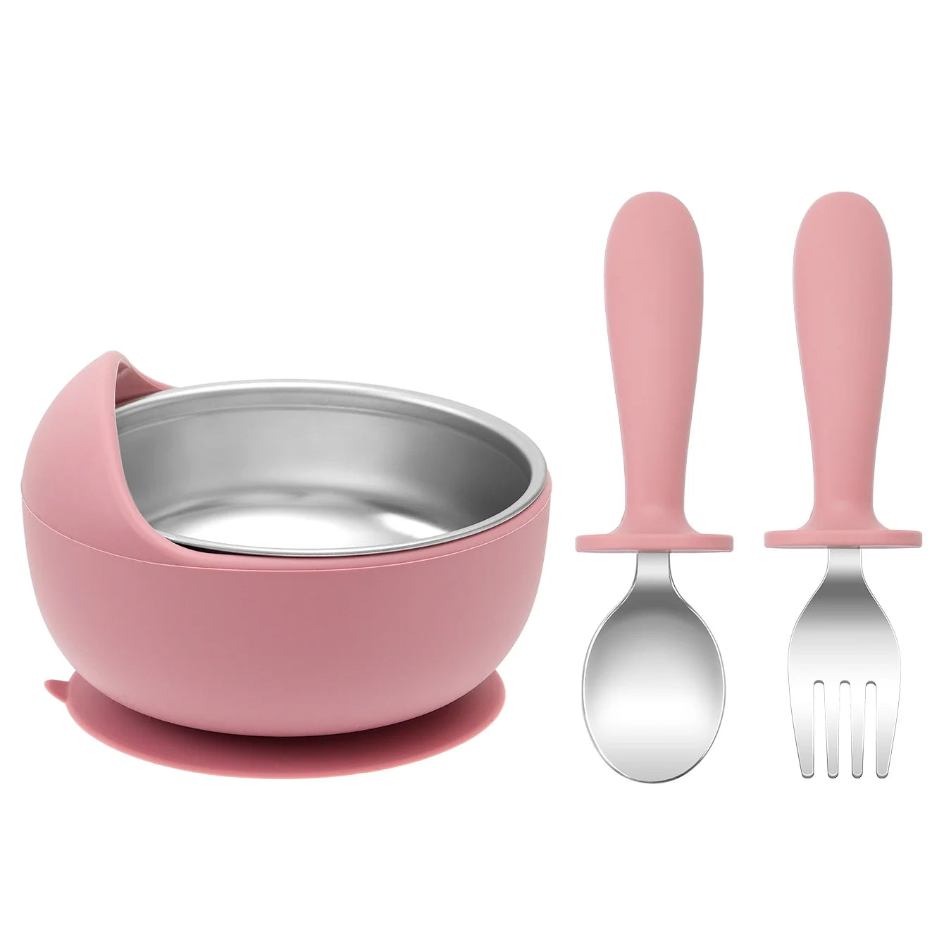 3-Piece Stainless Steel Silicone Suction Bowl & Utensil Set