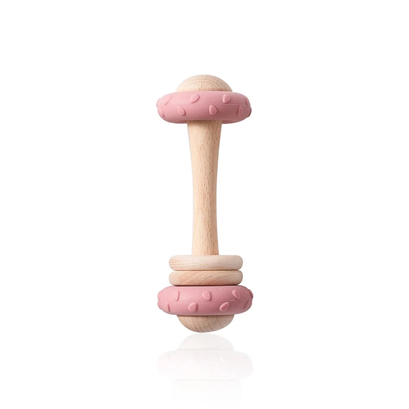 1pc Silicone & Beech Wood Baby Rattle Safe & Eco-Friendly 1pc Silicone & Beech Wood Baby Rattle Safe & Eco-Friendly