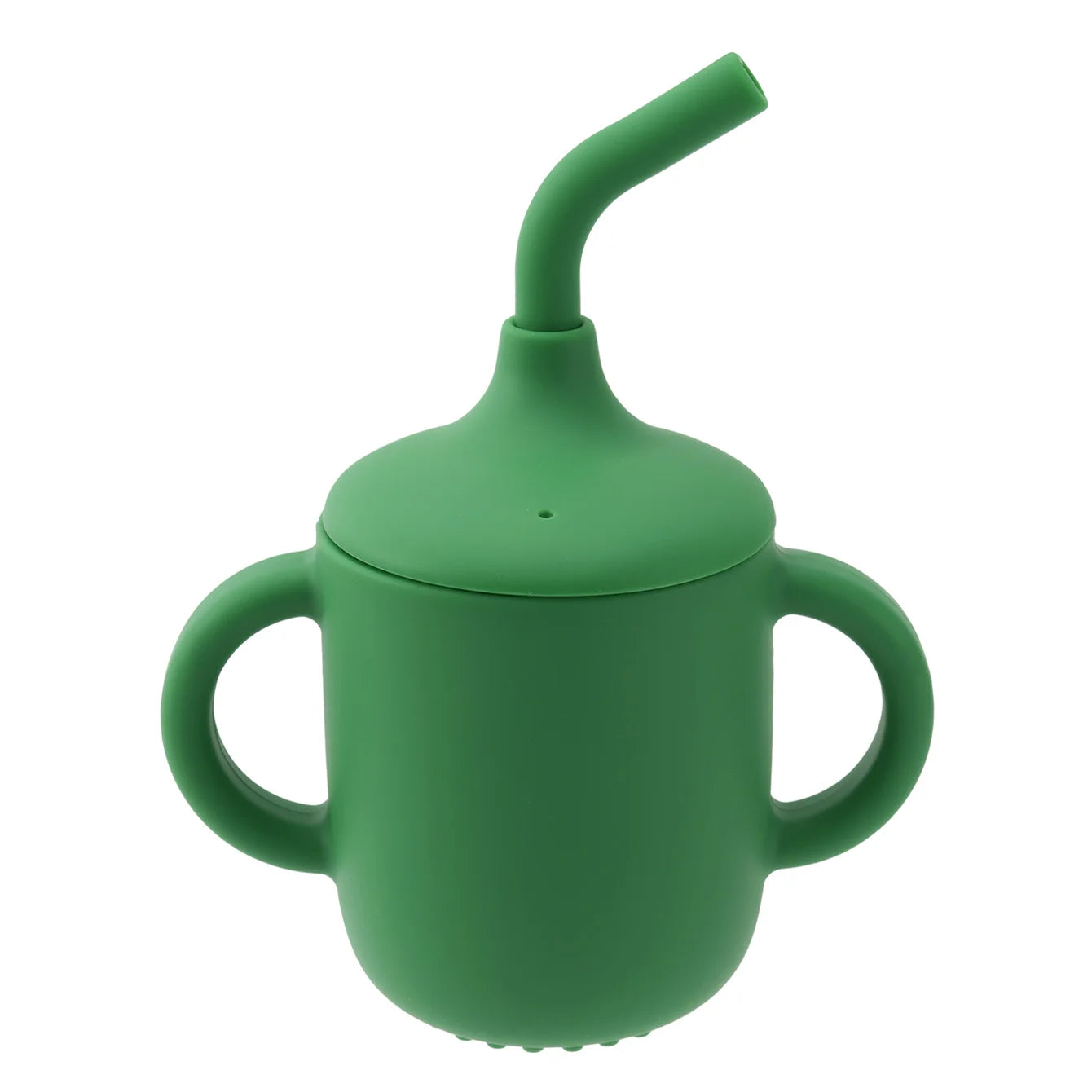 Silicone straw cup with double handles in Green