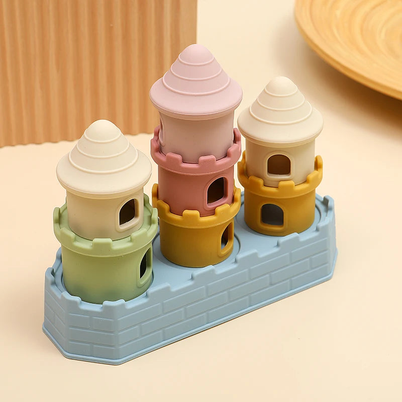 8-Piece Silicone Castle Stacking Toy – Montessori Baby Building Blocks | Oliver & Company Montessori Toys