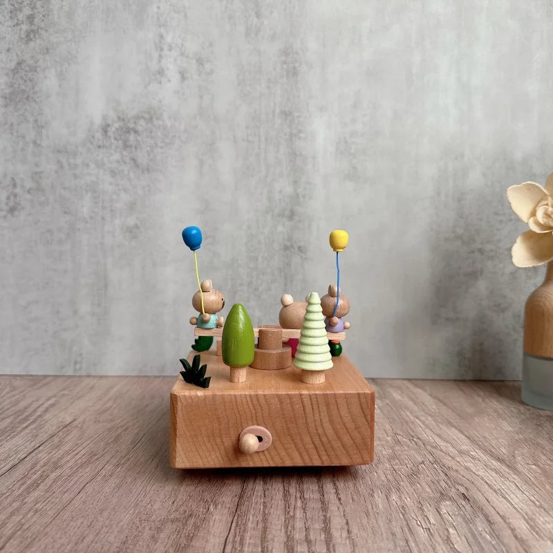 Wooden Bear Seesaw Music Box – Wind-Up Clockwork Beech Wood | Oliver & Company Montessori Toys