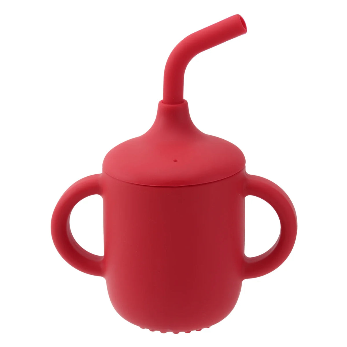 Silicone straw cup with double handles in Red