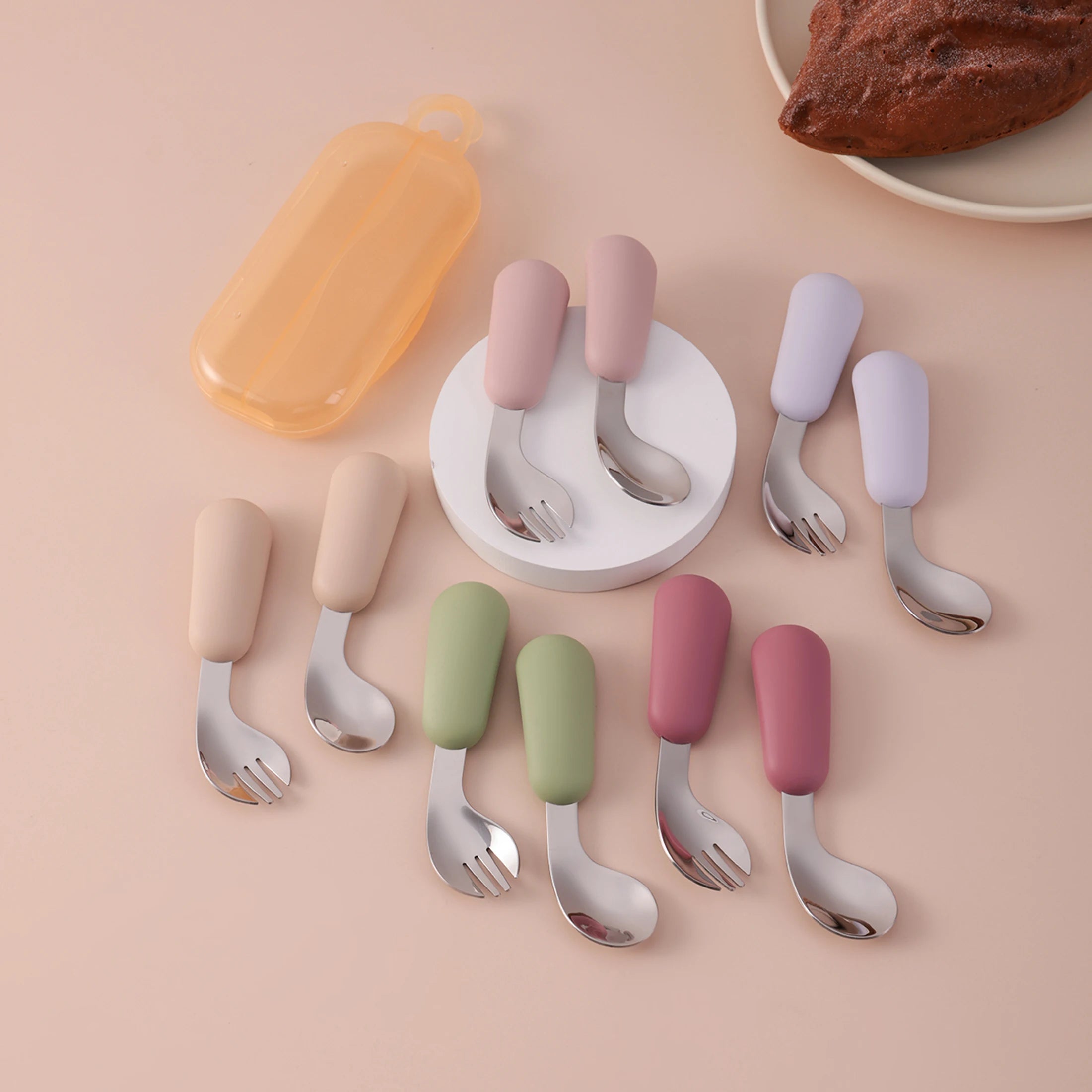 2-Piece Stainless Steel Silicone Fork and Spoon Set with Travel Case | Oliver & Company Montessori Toys