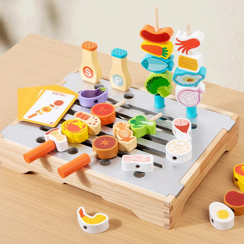 Wooden BBQ Skewer Pretend Play Set | Oliver Montessori Toys