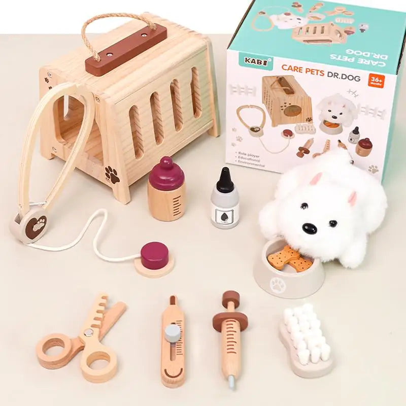 Wooden Pet Vet Play Kit – Montessori Role Play Toy for Kids Ages 3+