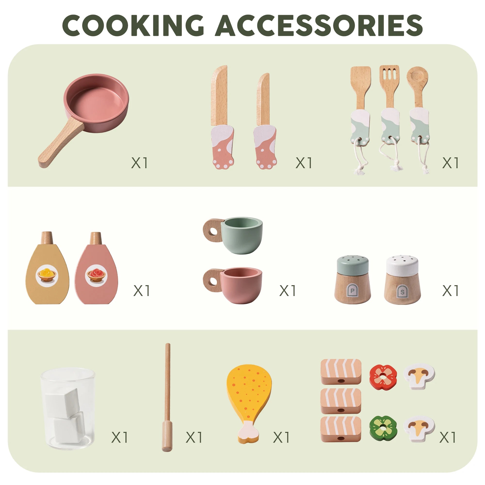 Wooden Play Kitchen Set with BBQ Grill and Accessories