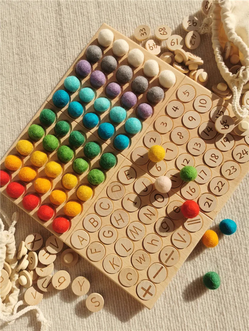 Wooden 100 Peg Board with Beads, Alphabets, and Numbers