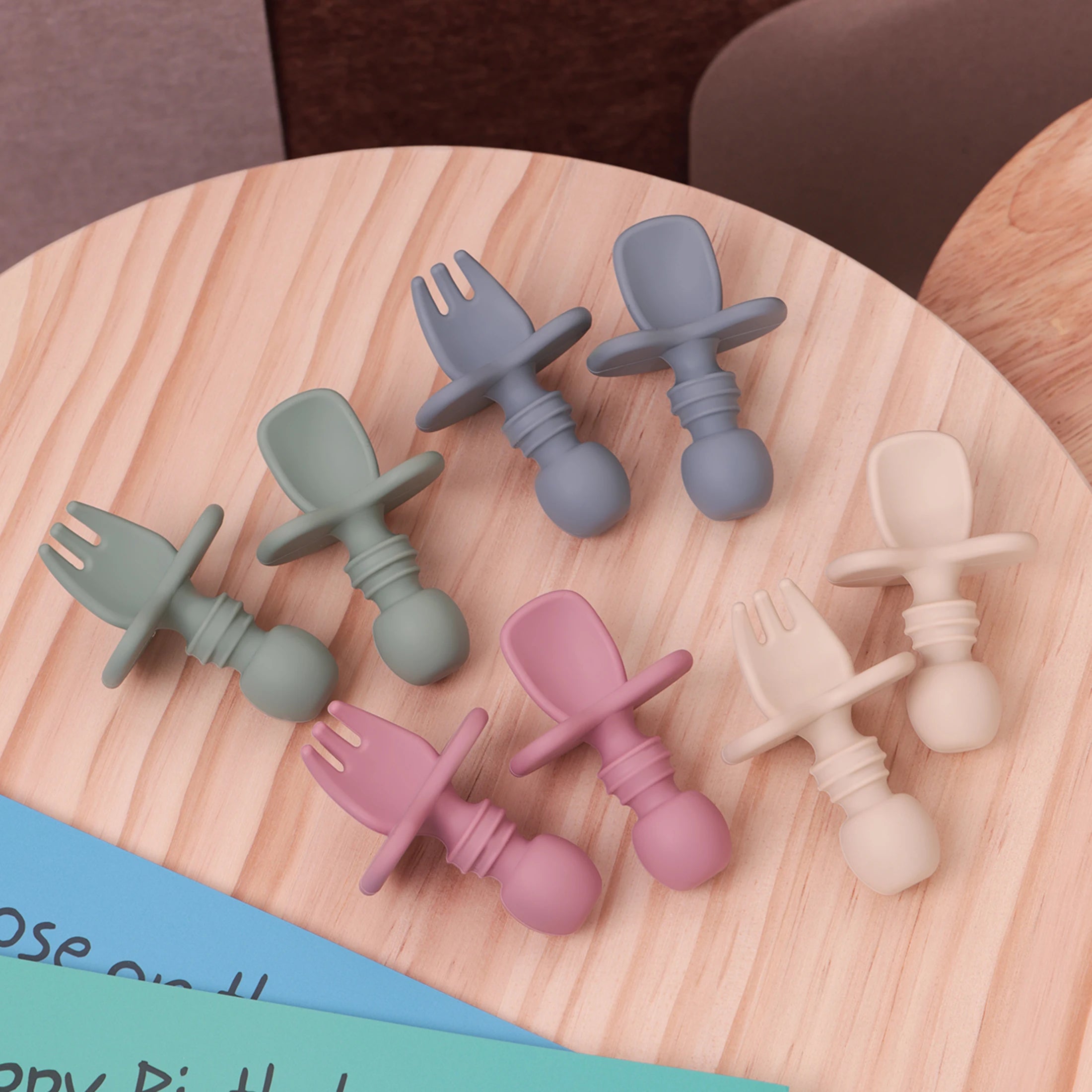 Assorted short-handle silicone spoons and forks