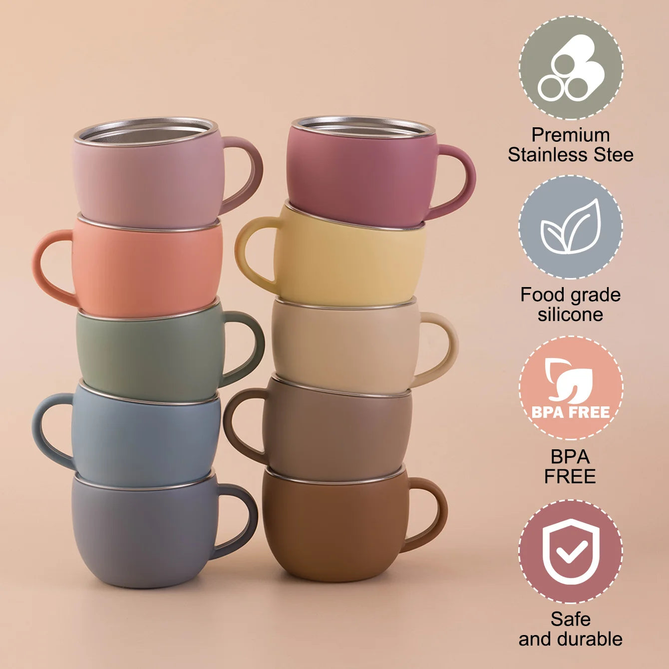 2-in-1 Silicone Baby Mug with Detachable Stainless-Steel Inner | Oliver Montessori Toys
