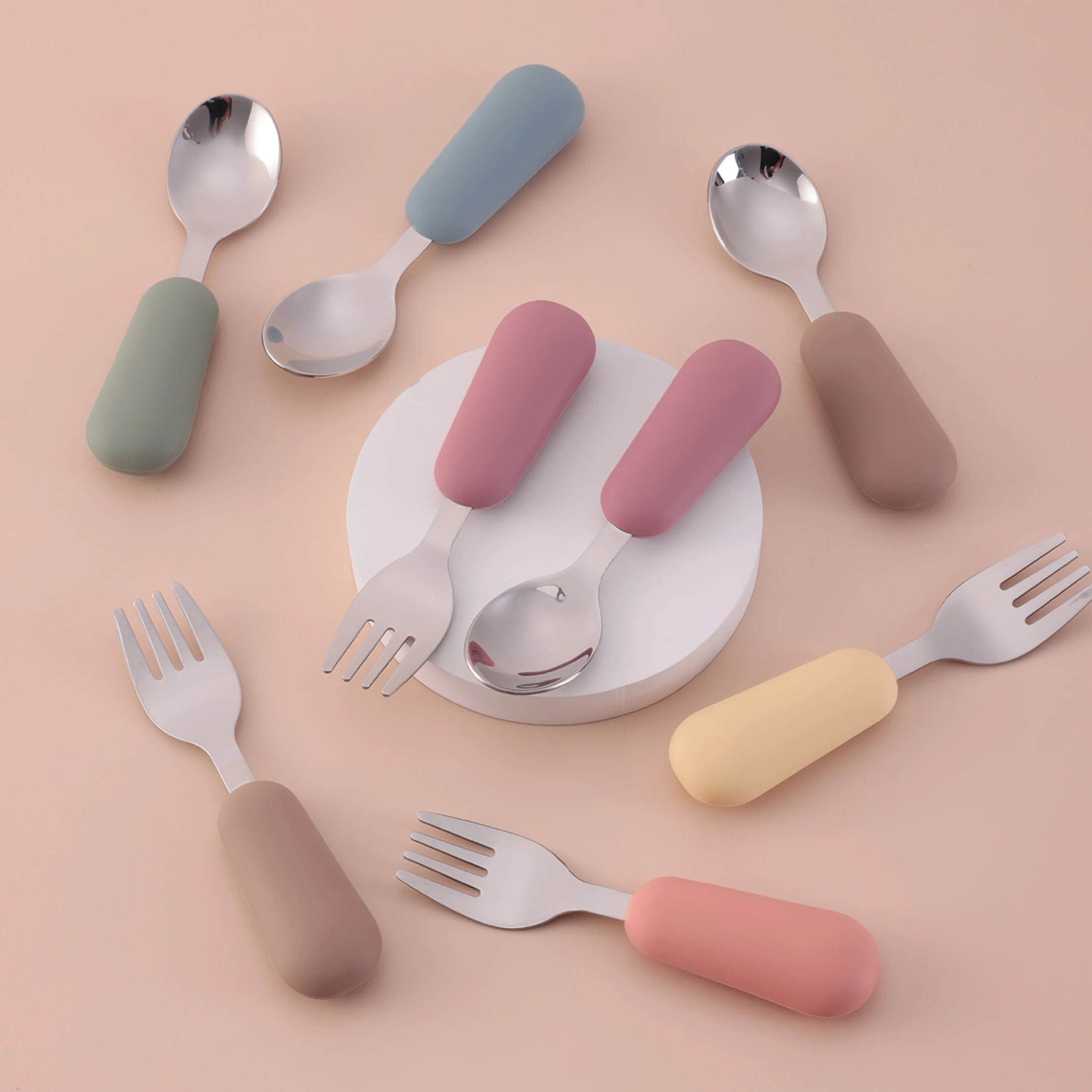 2-Piece Stainless Steel Silicone Fork and Spoon Set | Oliver & Company Montessori Toys