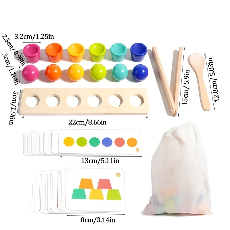 Wooden Balls and Cups Color Sorting Game for Toddlers