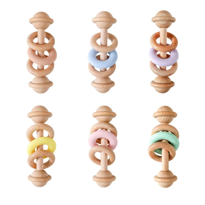 Baby Toys Wooden Rattles with Silicone Rings | Oliver Montessori