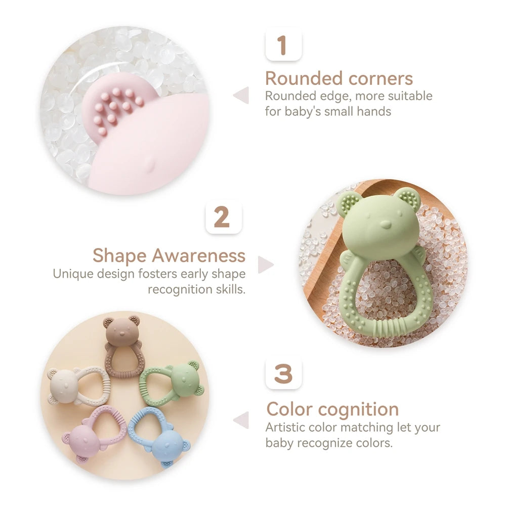 Bear Silicone Baby Teether Rattle – BPA-Free Sensory Toy