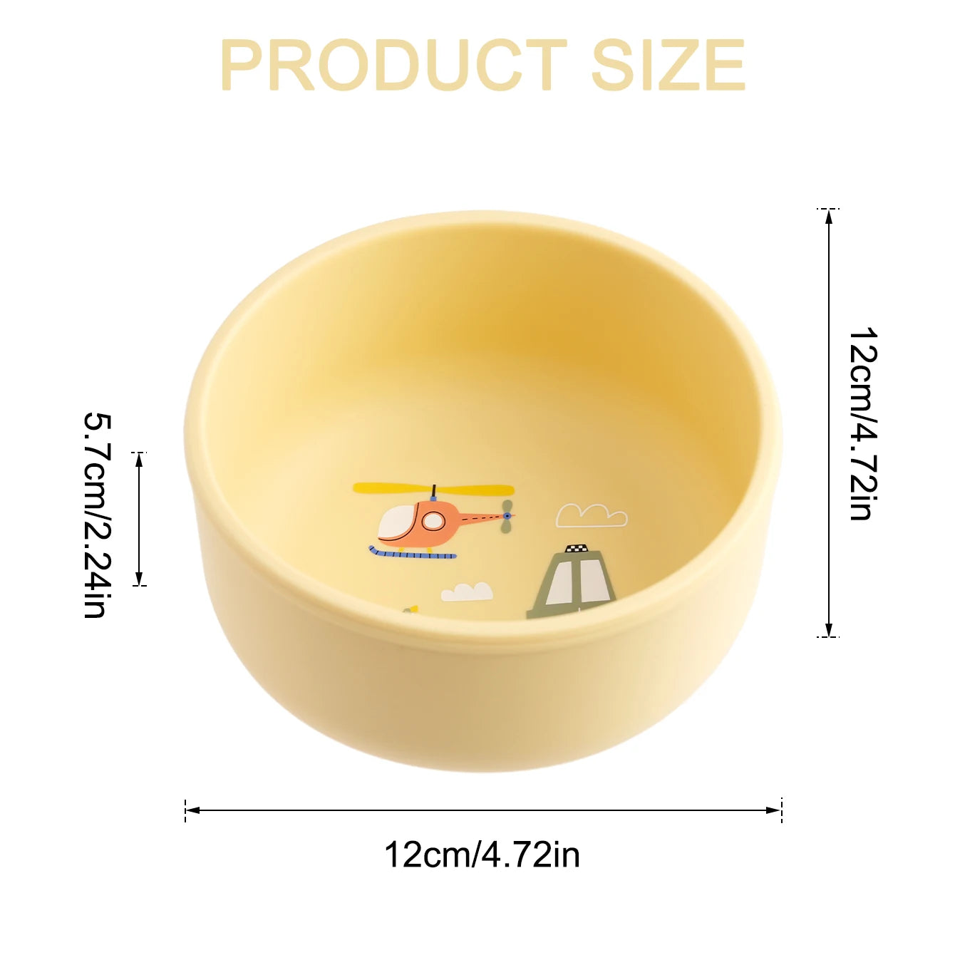 Yellow silicone weaning bowl, 12cm wide and 5.7cm tall
