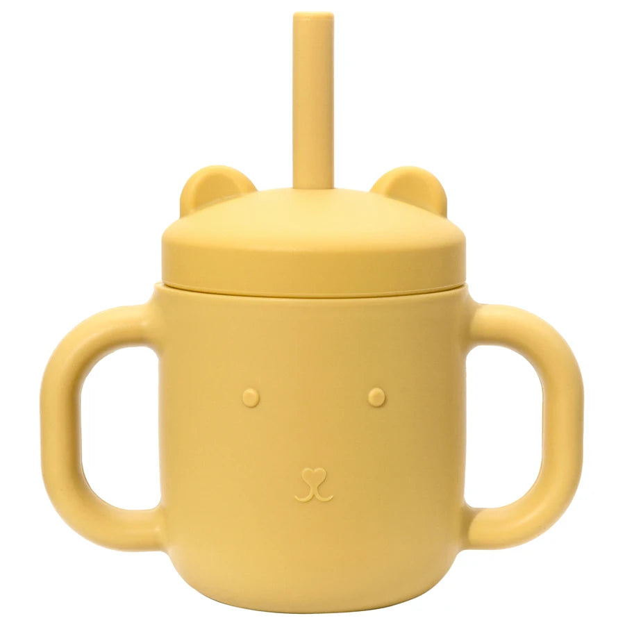 Silicone bear straw cup in Mustard