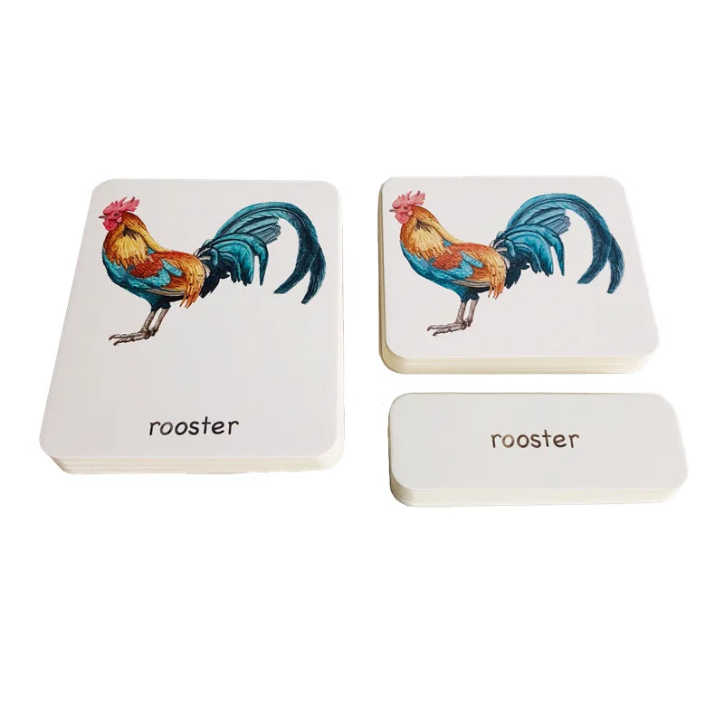 Montessori Farm Animals 3 Part Cards with Bamboo Tray 