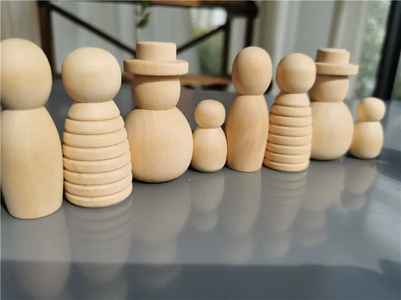 Handmade Rainbow Peg Dolls | Wooden Family Set of 12