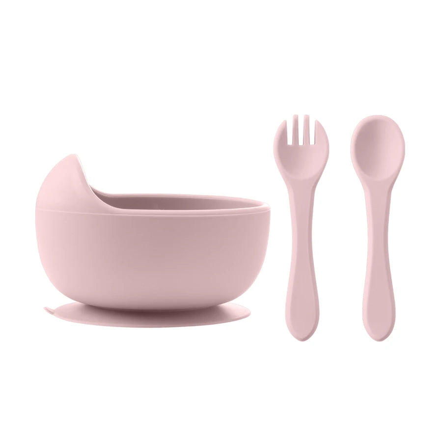 3Pcs Silicone Baby Feeding Set – Suction Bowl + Spoon & Fork