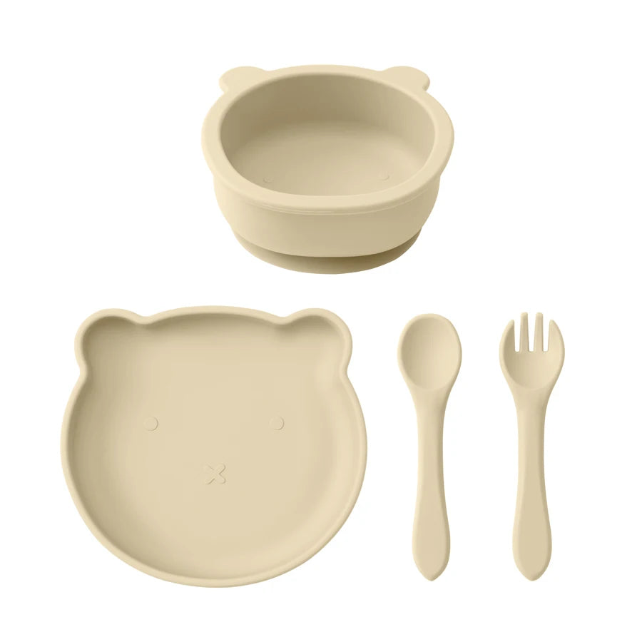 Beach Sand bear plate and bowl set with spoon and fork