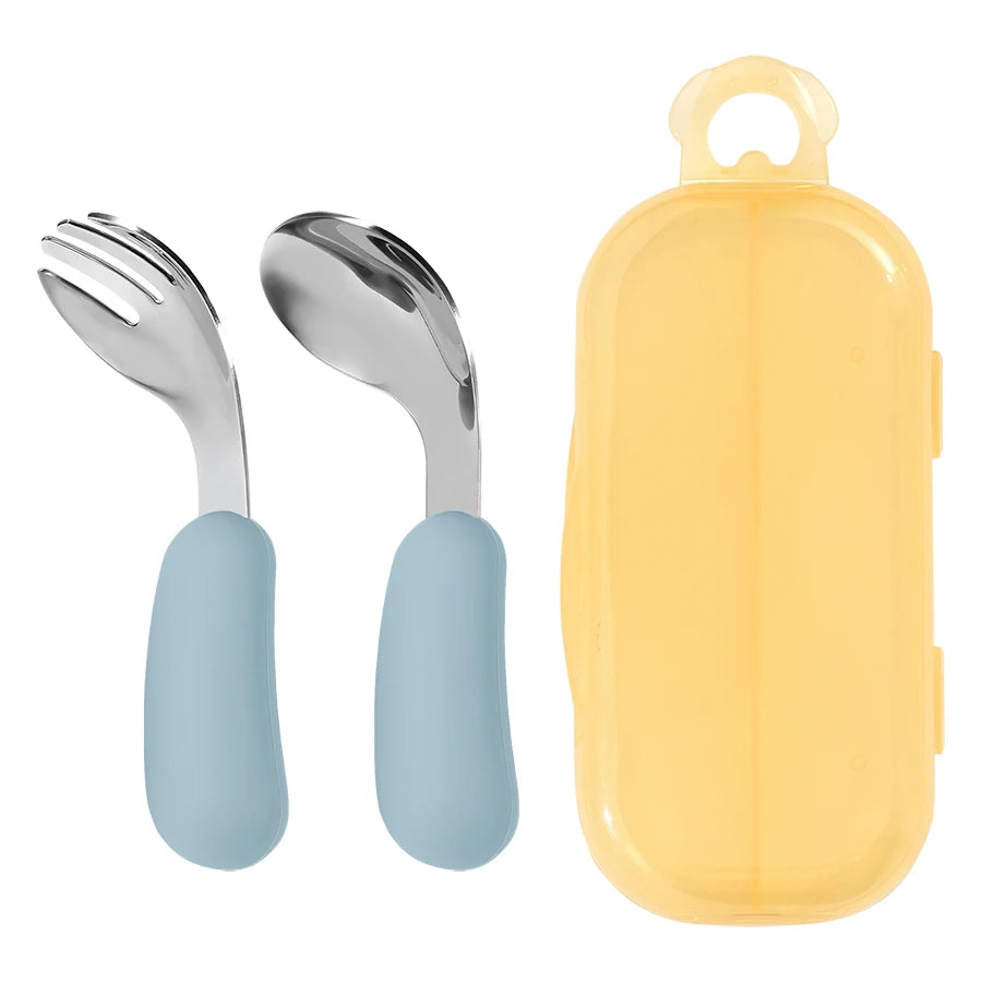 2-Piece Stainless Steel Silicone Fork and Spoon Set with Travel Case | Oliver & Company Montessori Toys