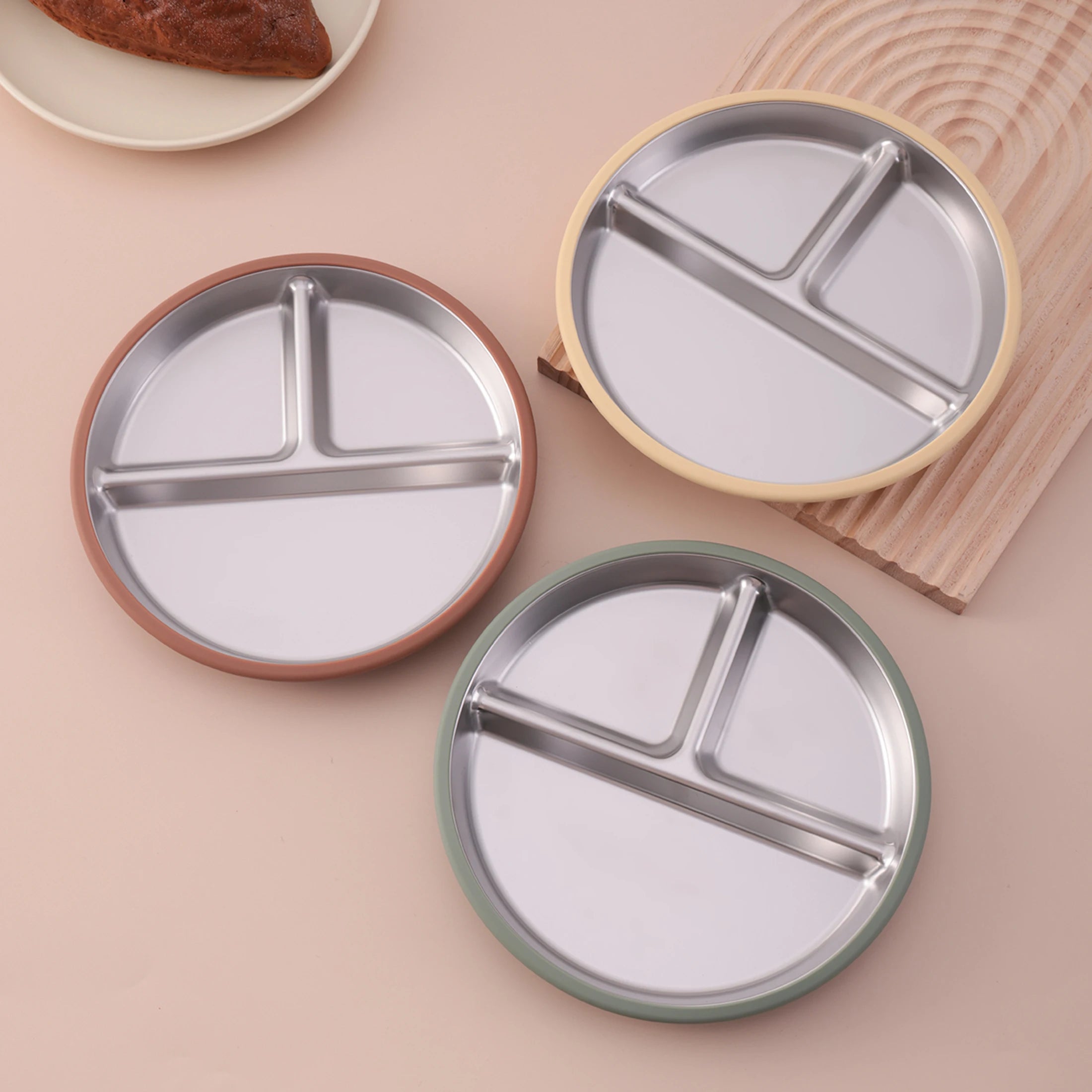 Stainless Steel Divided Plate with Detachable Silicone Suction Base | Oliver & Company Montessori Toys