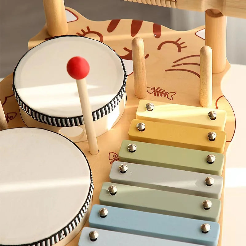 Kids Montessori Wooden Multi-Functional Drum Music Station
