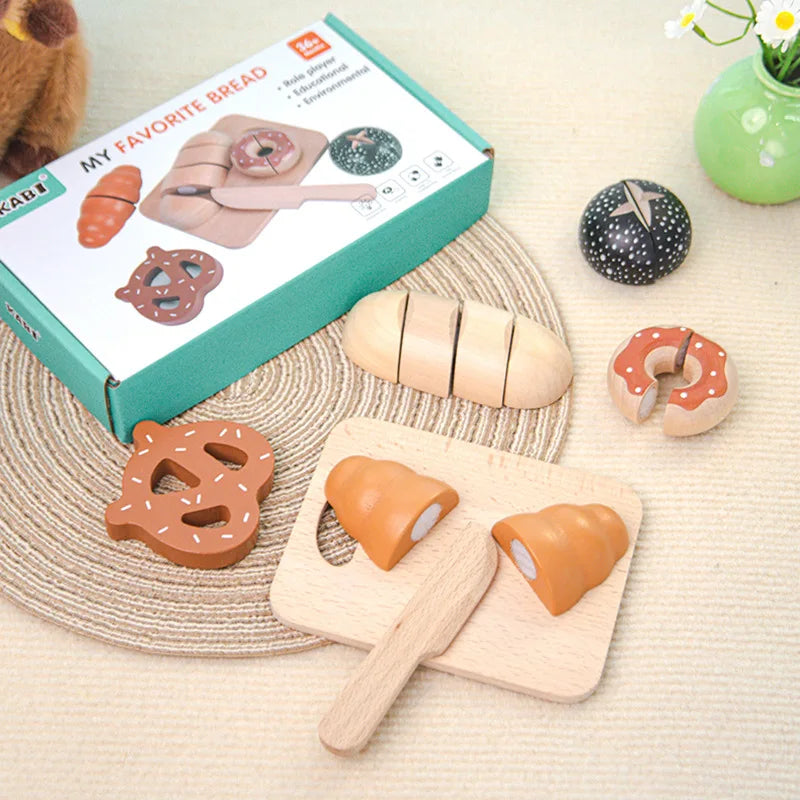 Wooden Bread and Pastry Cutting Play Set for Kids