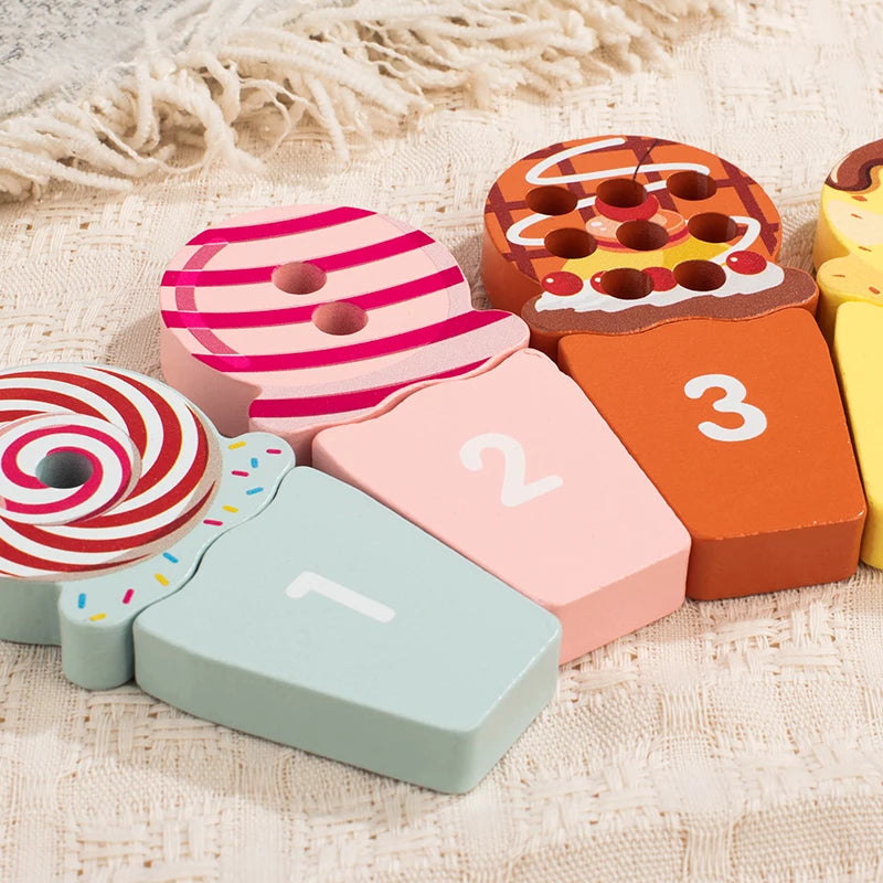 Wooden Ice Cream Cone Counting Math Sett | Oliver Montessori Toys