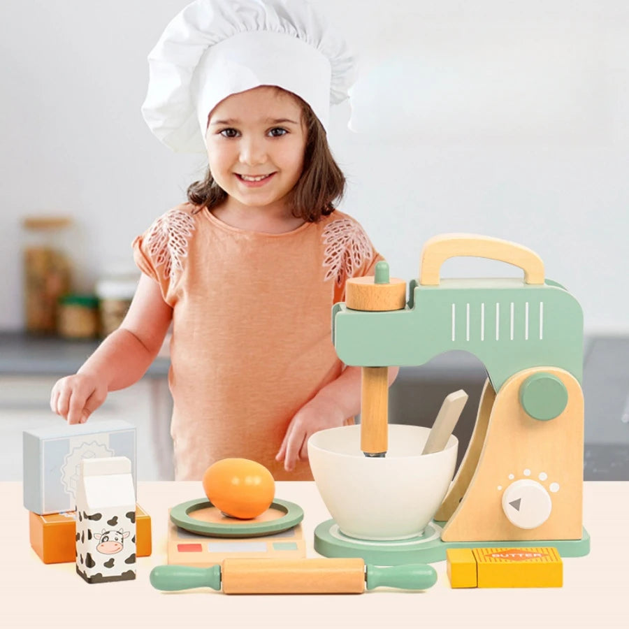 Child playing with a toy kitchen set in a kitchen setting