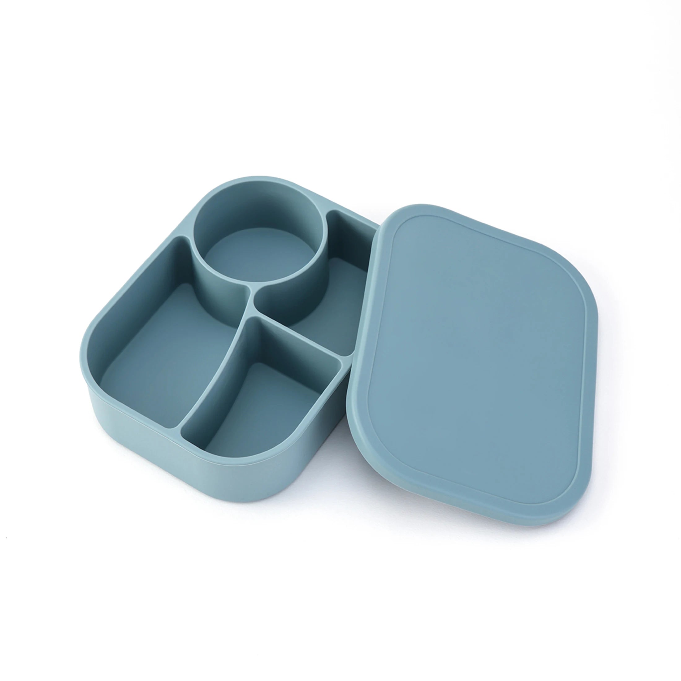 Grey blue 4-compartment silicone bento lunch box
