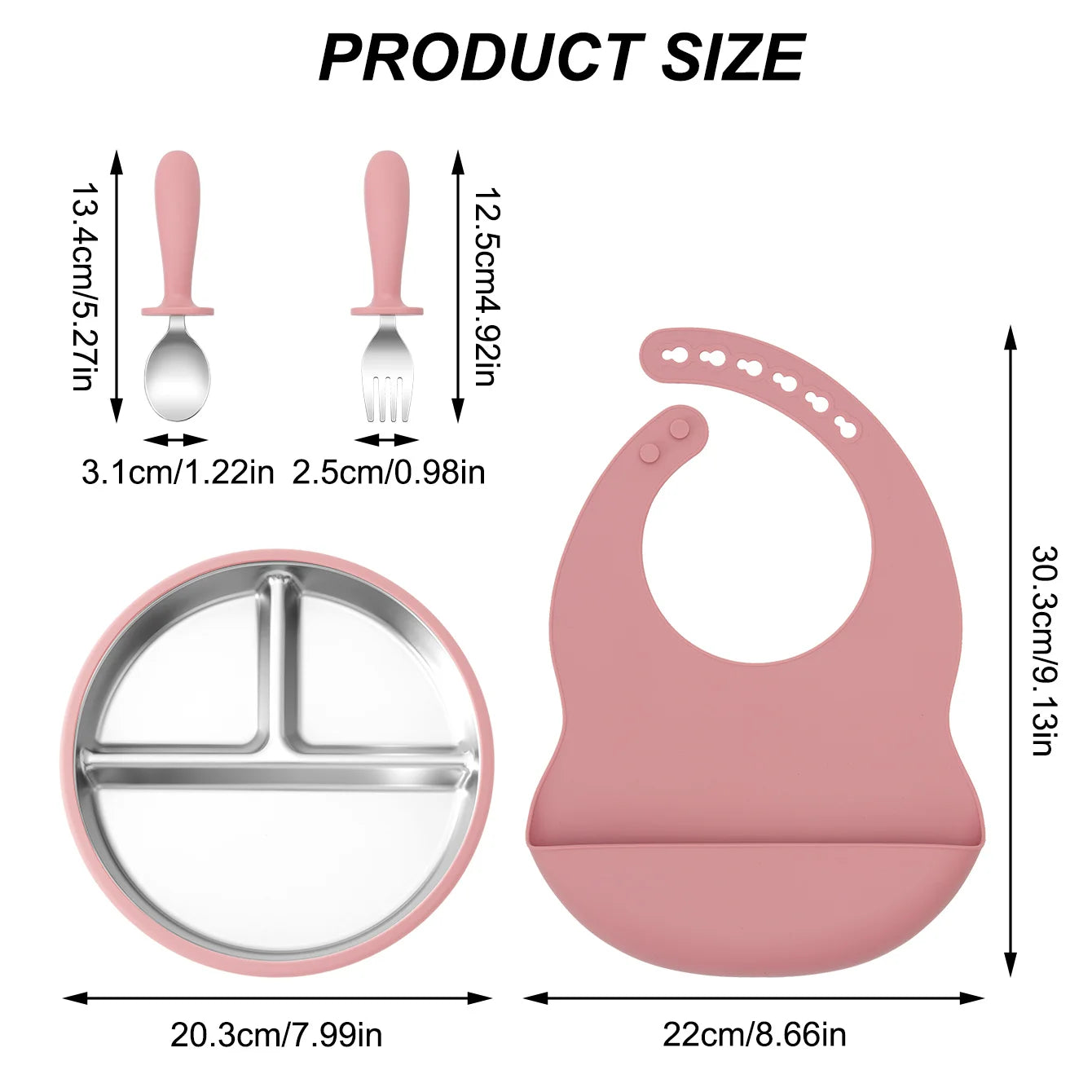 4-Piece Stainless Steel Silicone Feeding Set with Divided Plate and Bib