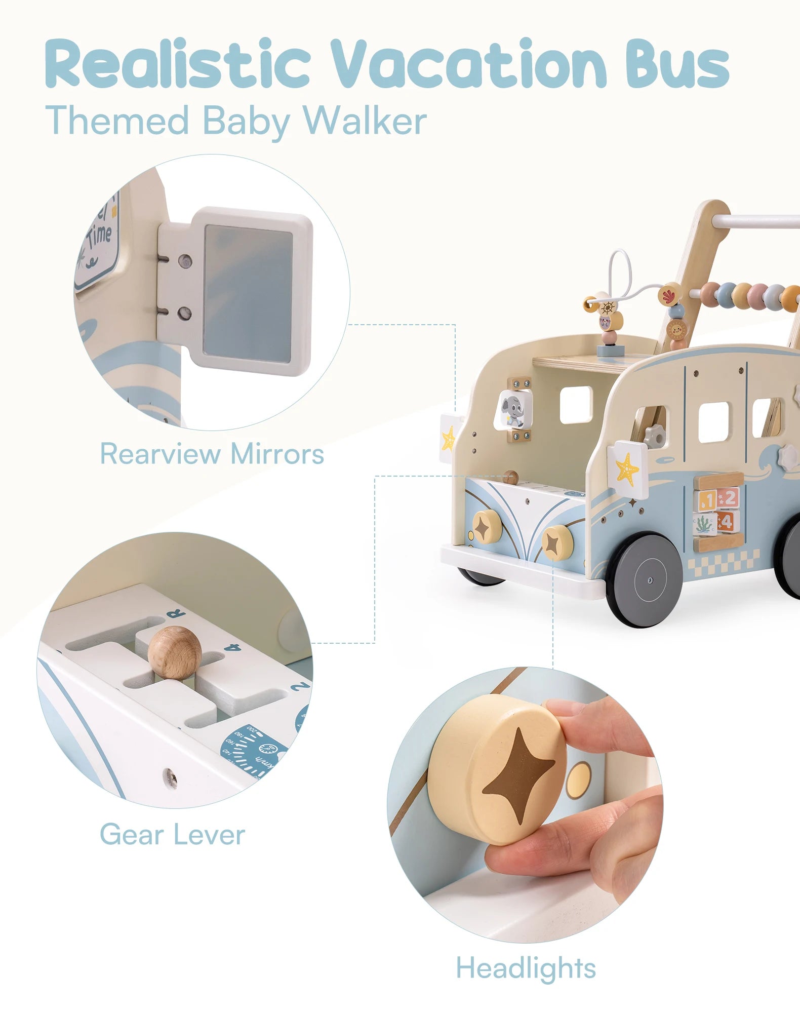 Wooden Baby Push-Along Activity Walker with Busy Board