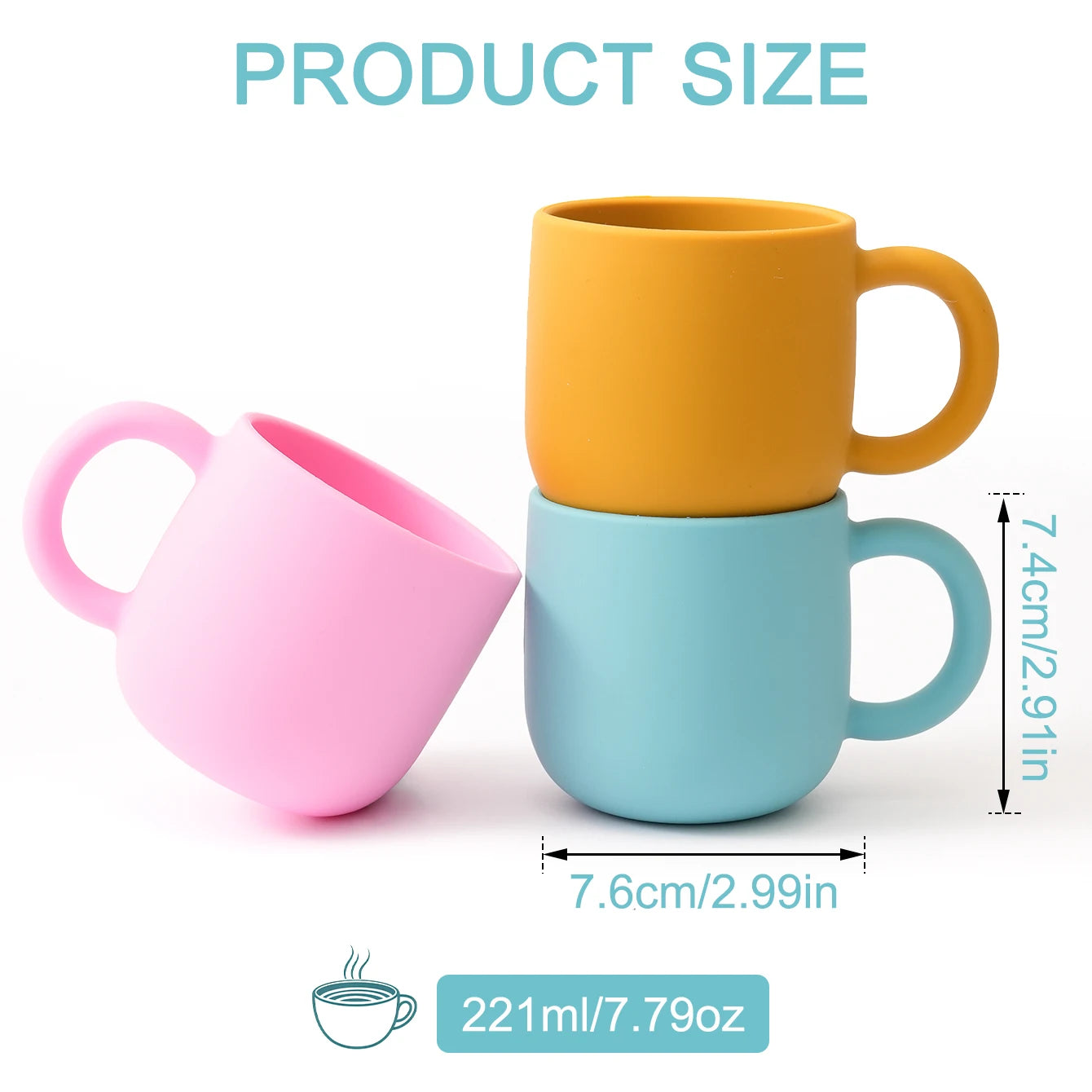 Silicone toddler mug size chart, 7.6 x 7.4 cm, 221ml