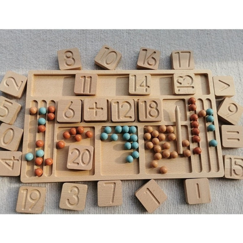 Montessori Digital Addition Subtraction Blocks with Wood Beads