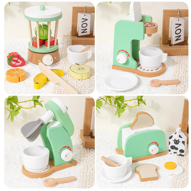 Green Wooden Kitchen Appliance Pretend Play Set for Kids