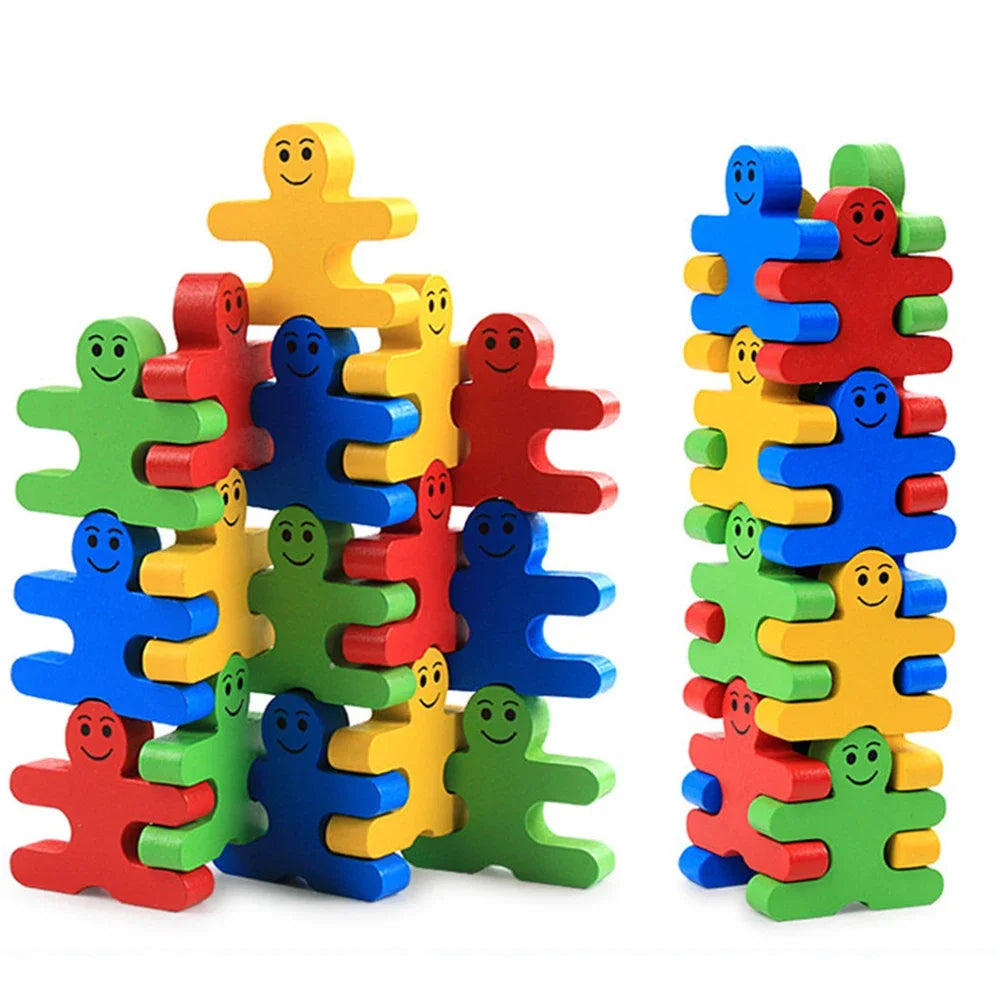 Children's Wooden Interlocking Building Blocks Puzzle set, featuring various wooden shapes for hands-on learning and skill development in problem-solving and fine motor abilities.
