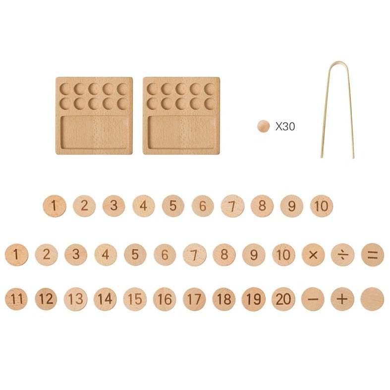 wooden math board set includes these pieces