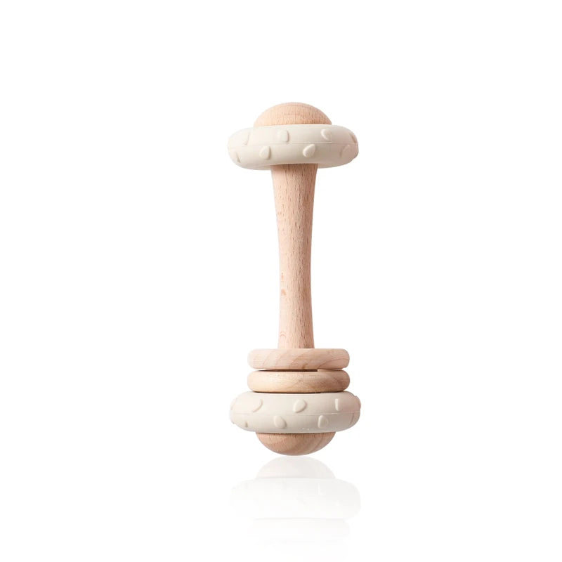 Safe Silicone and Wood Baby Rattle