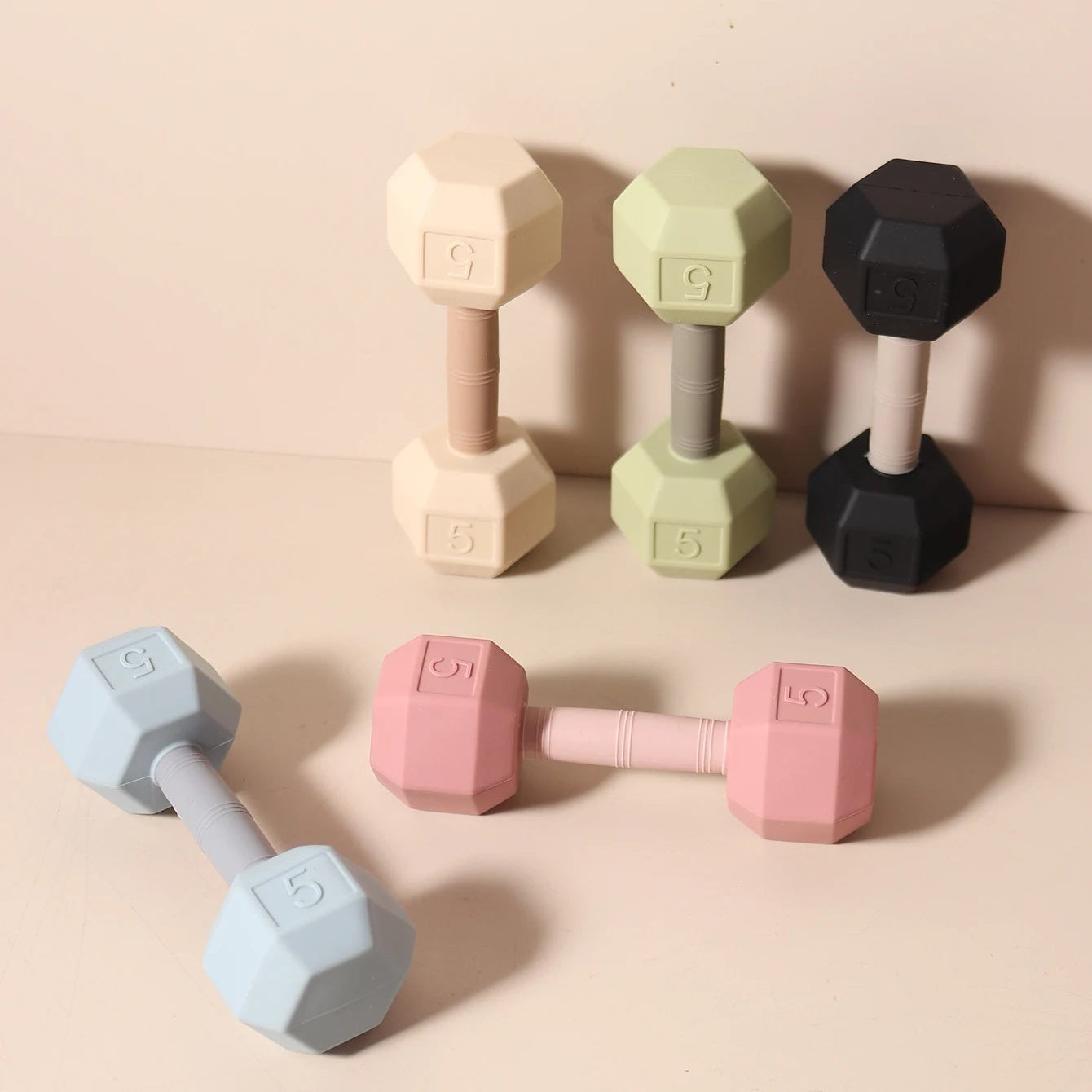 Silicone Barbell Baby Teether Rattle | Oliver Montessori Toys