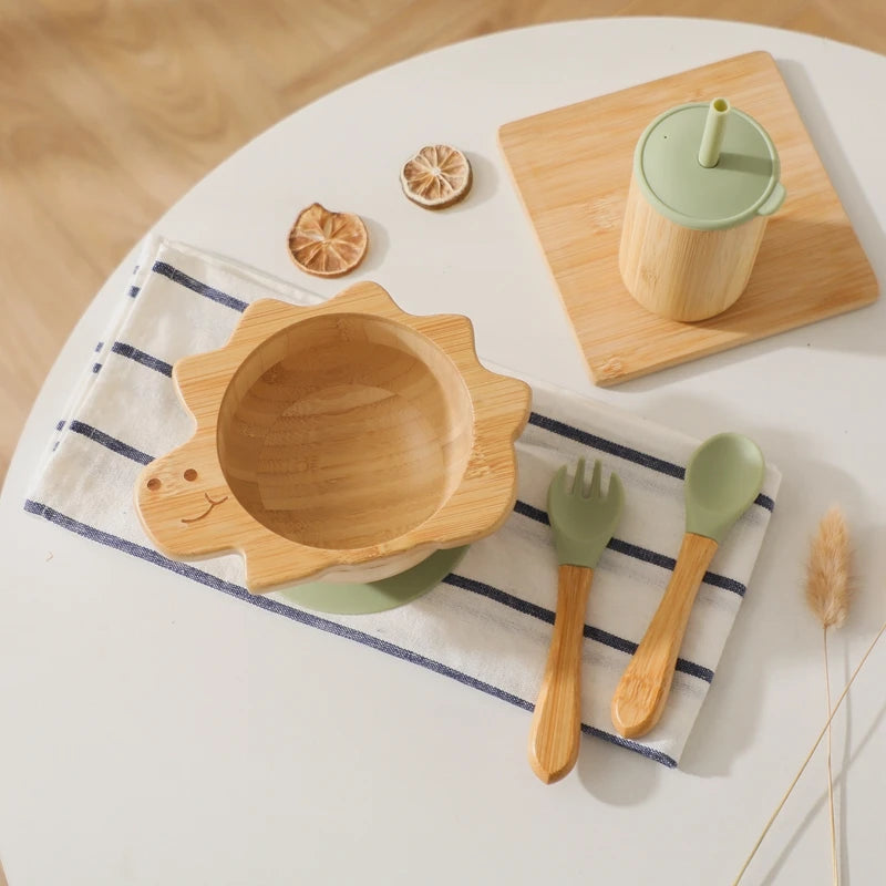 Bamboo Dinosaur Baby Bowl Set – 4PC Suction Tableware