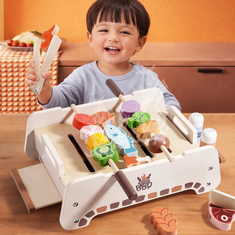 Wooden Animal BBQ Grill Pretend Play Set | Oliver Montessori
