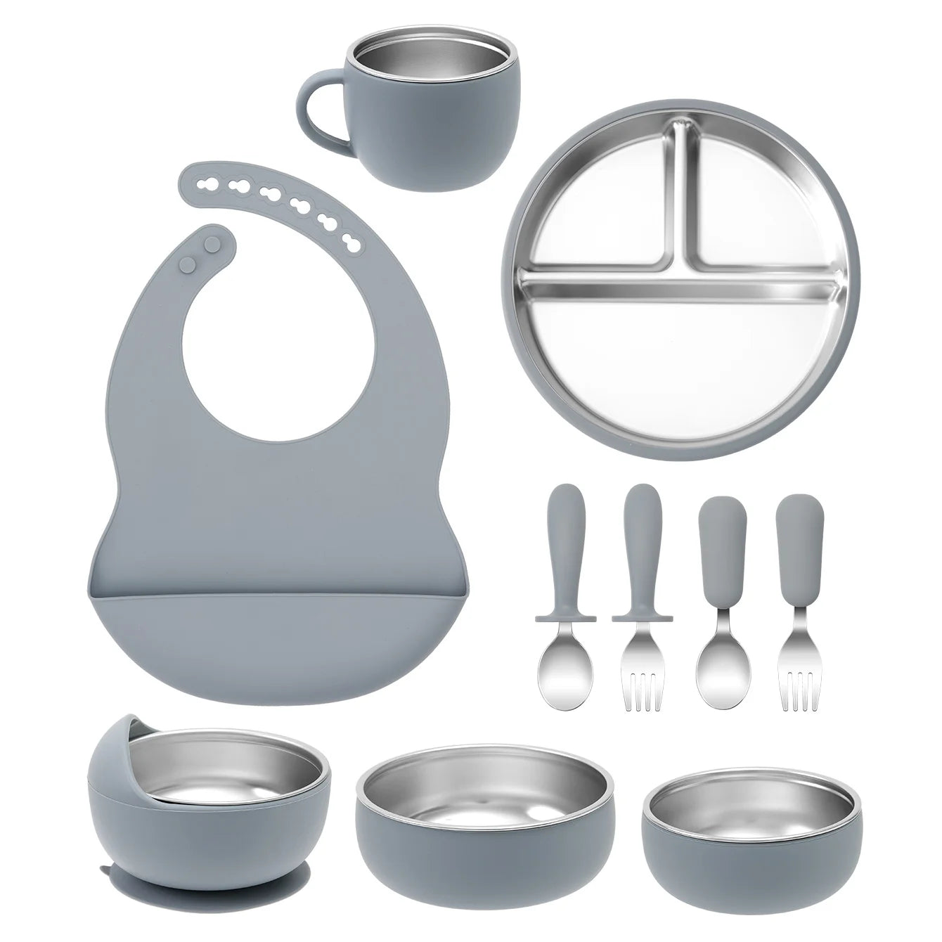10-Piece Stainless Steel Silicone Baby Feeding Set | Oliver & Company Montessori Toys