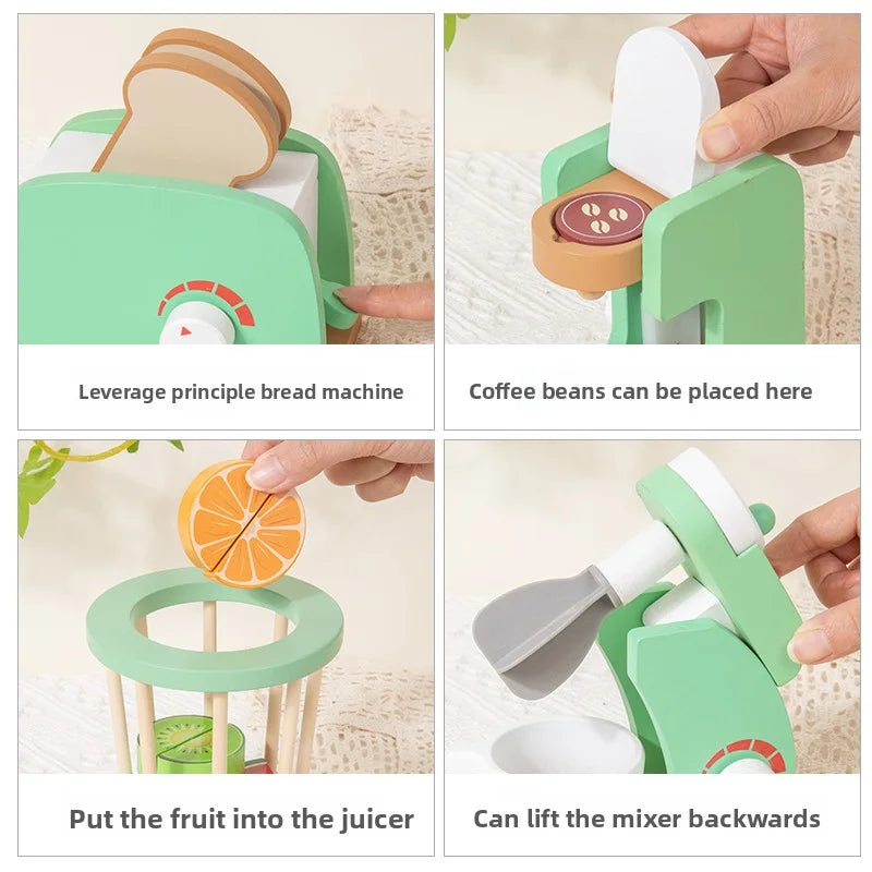Green Wooden Kitchen Appliance Pretend Play Set for Kids