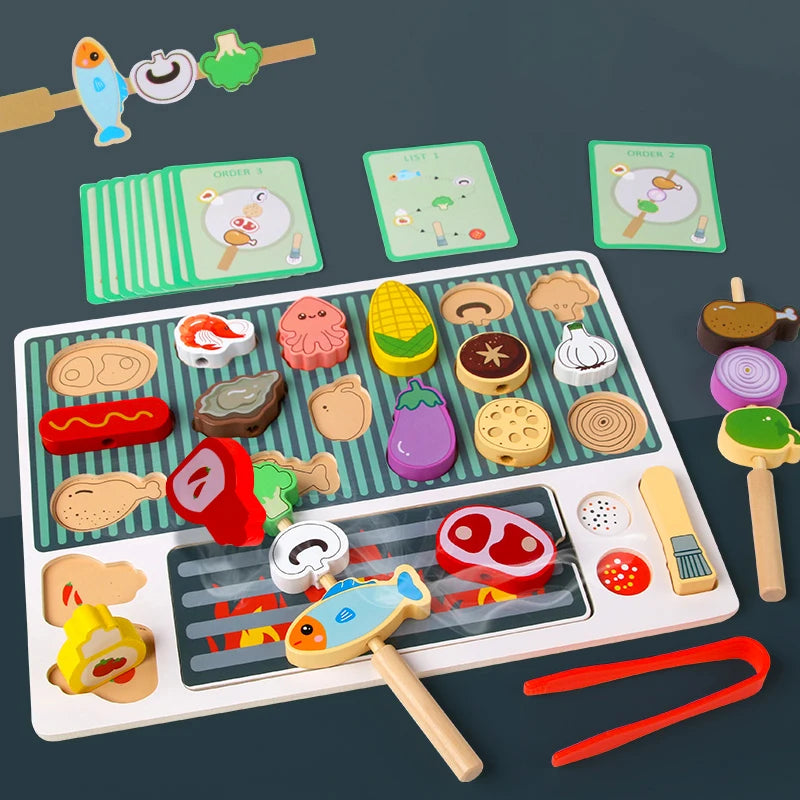 Wooden BBQ Skewer Pretend Play Set | Oliver Montessori Toys