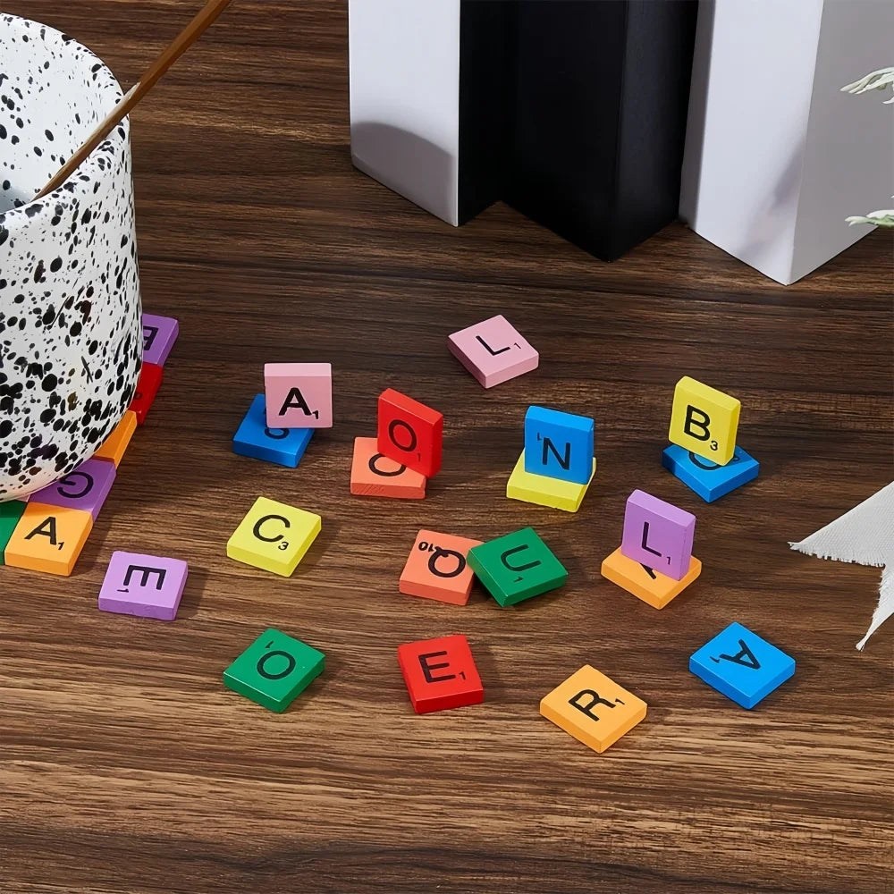 Wooden Letter Tiles Set – 100 Scrabble-Style Alphabet Tiles