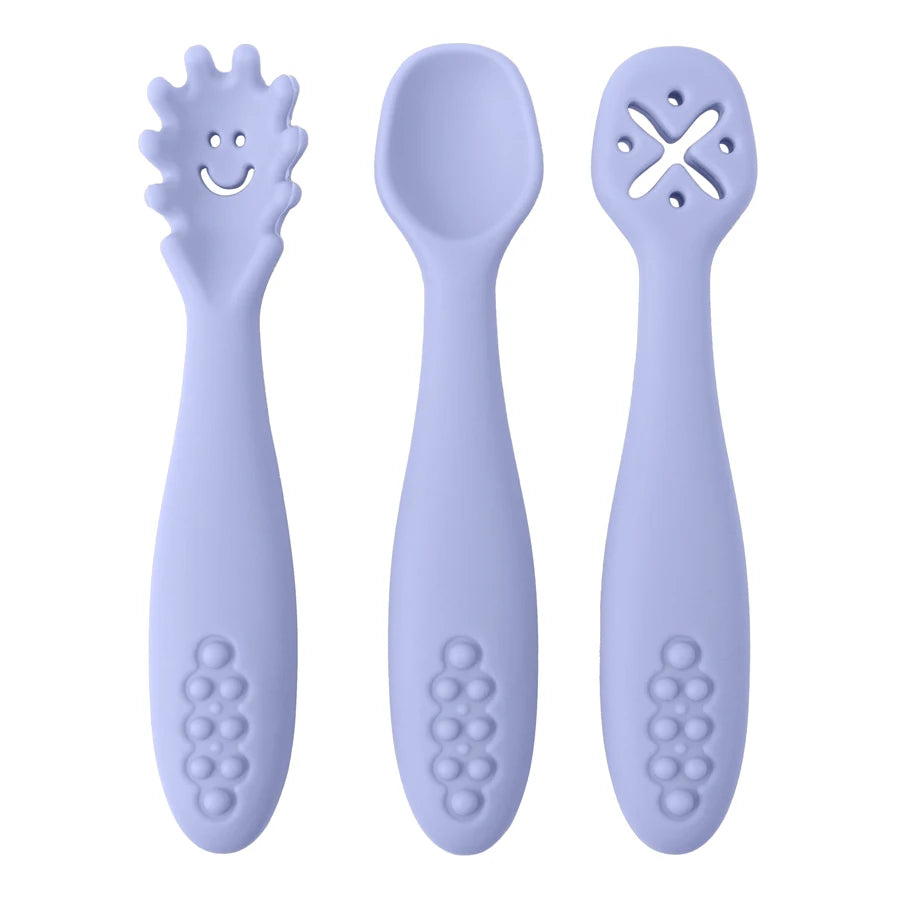 Periwinkle 3-piece silicone learning spoon set